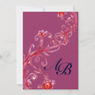 MAGISCHE BEEREN, MONOGRAMM lila rot Einladung