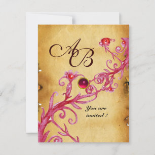 MAGISCHE BEEREN MONOGRAMM Pergament Rot Rubin Einladung