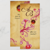 MAGISCHE BEEREN MONOGRAMM Pergament Rot Rubin Einladung (Vorne/Hinten)