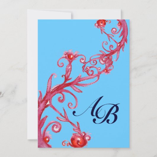 MAGISCHE BEEREN, MONOGRAMM rot blau Einladung (Vorderseite)