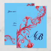 MAGISCHE BEEREN, MONOGRAMM rot blau Einladung (Vorne/Hinten)