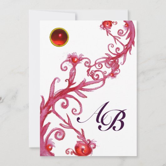 MAGISCHE BEEREN, MONOGRAMM roter Rubin Einladung (Vorderseite)