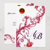 MAGISCHE BEEREN, MONOGRAMM roter Rubin Einladung (Vorne/Hinten)