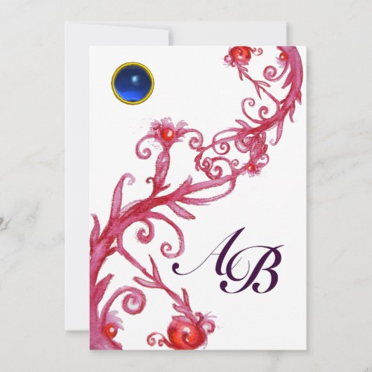 MAGISCHE BEEREN, MONOGRAMM roter Saphir Einladung (Vorderseite)