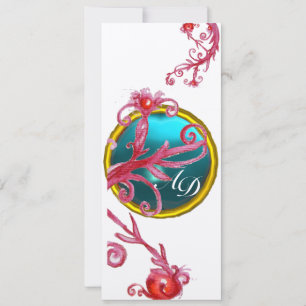 MAGISCHE BEEREN MONOGRAMM weiß blau rot lila gold Einladung