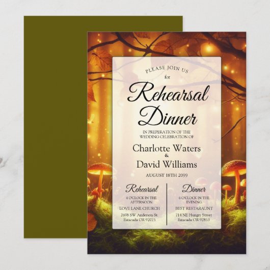 Magische Bernsteinwälder Probe Abendessen Einladung (Vorne/Hinten)