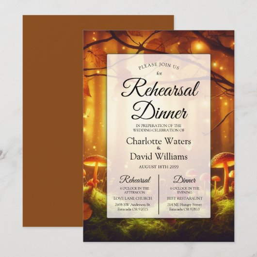 Magische Bernsteinwälder Probe Abendessen Einladung (Vorne/Hinten)