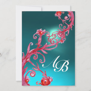 MAGISCHE BERRIES,MONOGRAM blau aquamarin Einladung