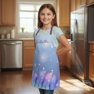 Magische blaue violette Federn & Glitzer Kinder Schürze