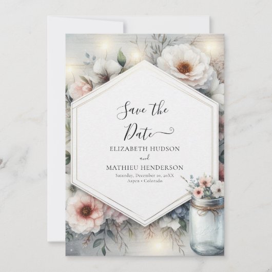 Magische Blume Mason Jar Wedding Save The Date (Vorderseite)