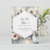 Magische Blume Mason Jar Wedding Save The Date (Stehend Vorderseite)
