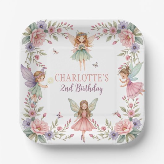 Magische Blumenfee zum 2. Geburtstag Pappteller (Vorderseite)