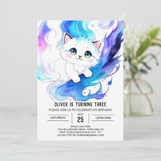 Magische Bohemisch Kitty Geburtstag Einladung (Stehend Vorderseite)