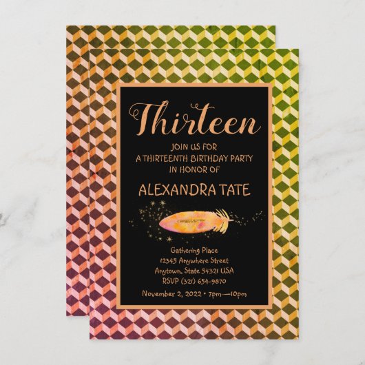 Magische Bohemische Feather Geburtstag Einladung (Vorne/Hinten)