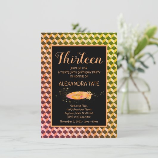 Magische Bohemische Feather Geburtstag Einladung (Stehend Vorderseite)