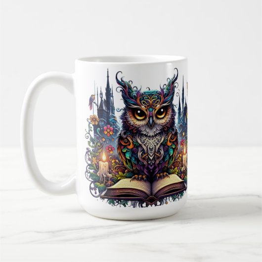 Magische Bücher-Eule Kaffeetasse (Links)