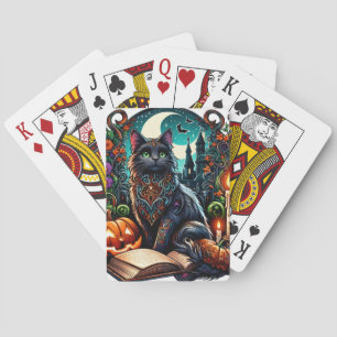 Magische Bücherliebende Schwarze Katze Spielkarten