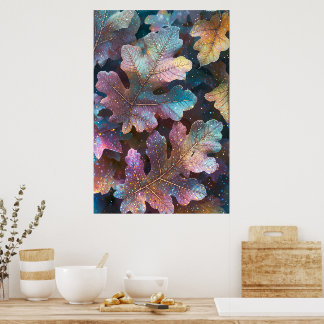 Magische bunte Herbstblätter Fantasy-Kunstwerk Poster