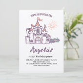 Magische Burg 6. Geburtstag Einladung (Stehend Vorderseite)