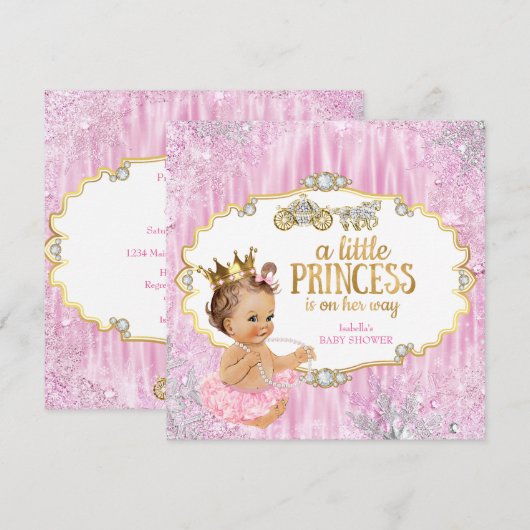 Magische Carriage Princess Baby Dusche Rosa Einladung (Vorne/Hinten)