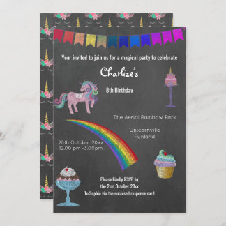 Magische Chalkboard Einhorn Süßigkeiten 2 Geburtst Einladung