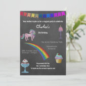 Magische Chalkboard Einhorn Süßigkeiten Geburtstag Einladung (Stehend Vorderseite)