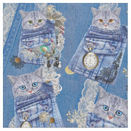 Magische Denim-Taschen und -Kätzchen Stoff