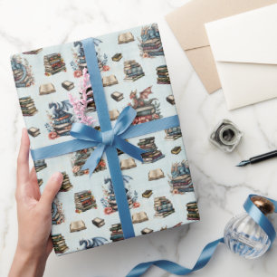 Magische Drachen & Bücher auf Hellgrün Geschenkpapier