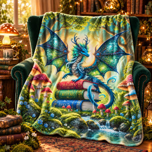 Magische Drachen Bücher & Pilze Fantasy Sherpadecke