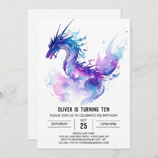 Magische Drachenfantasy Geburtstag Einladung (Vorne/Hinten)