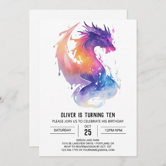 Magische Drachenfantasy Geburtstag Einladung (Vorne/Hinten)