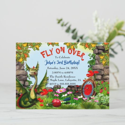 Magische Drachenfantasy Geburtstagsparty Einladung (Stehend Vorderseite)