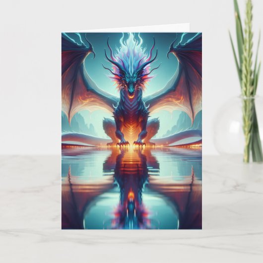 Magische Drachenreflektion Geburtstag Karte (Vorderseite)