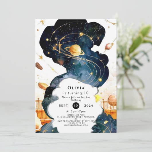Magische Editable Space Geburtstag Einladung (Stehend Vorderseite)