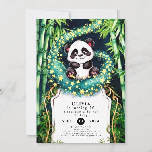 Magische einfache Kinder Panda Geburtstag Einladung (Vorderseite)