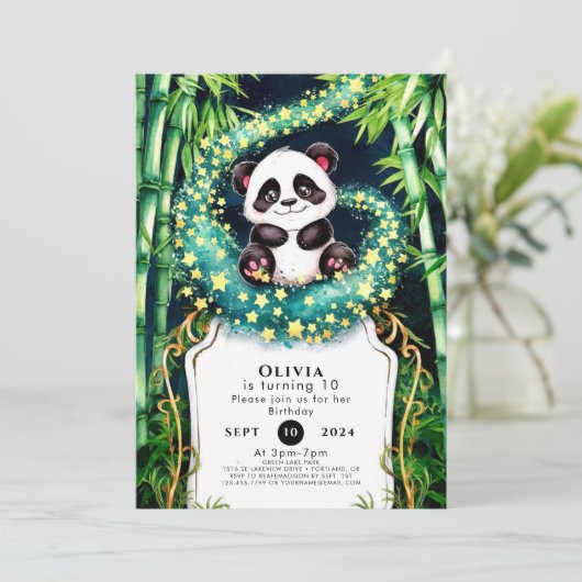 Magische einfache Kinder Panda Geburtstag Einladung (Stehend Vorderseite)