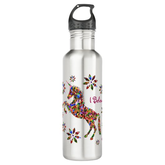 Magische Einhorn-Blume Ich glaube, personalisieren Edelstahlflasche (Vorderseite)