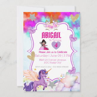 Magische Einhorn-Einladung – Violetter und rosa Gl Einladung