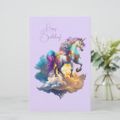 Magische Einhorn Fantasiewolken Geburtstagsromanan Briefpapier (Stehend Vorderseite)