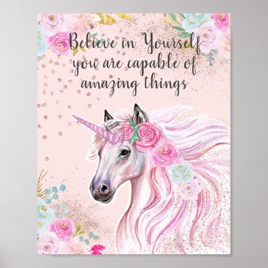 Magische Einhorn glauben an sich selbst Pink Gold Poster (Vorne)