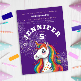 Magische Einhorn-Lila Glitzer-Regenbogenstars Einladung