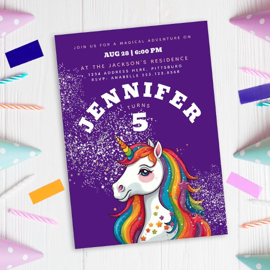 Magische Einhorn-Lila Glitzer-Regenbogenstars Einladung