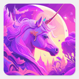Magische Einhorn-Lila und rosa Träume Quadratischer Aufkleber