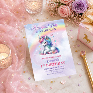 Magische Einhorn-Pastell-Geburtstags-Einladungskar Einladung