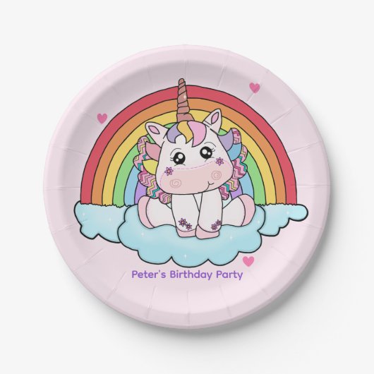 Magische Einhorn-Regenbogen-Birthday-Papierplatte Pappteller (Vorderseite)