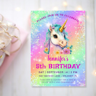 Magische Einhorn-Regenbogen-Glitzern Geburtstag Einladung