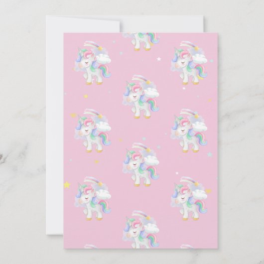 Magische Einhorn-Regenbogenstars Herzens Geburtsta Einladung (Rückseite)