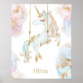 Magische Einhorn Rosa & Gold Girls Name Poster