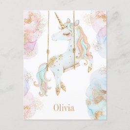 Magische Einhorn Rosa & Gold Girls Name Postkarte