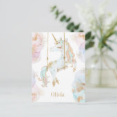 Magische Einhorn Rosa & Gold Girls Name Postkarte (Stehend Vorderseite)